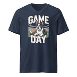 Football Boston Terrier Dog Game Day Unisex Short Sleeve V-Neck T-Shirt . Navy