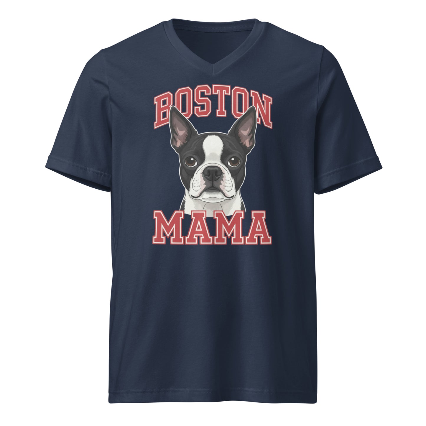 Boston Mama Unisex Short Sleeve V-Neck T-Shirt . Navy