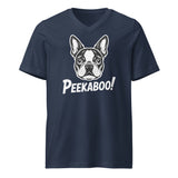 Peekaboo Dog Face Unisex Short Sleeve V-Neck T-Shirt . Navy
