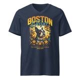 Stars And Birds Boston Terrier Since 1875 Unisex Short Sleeve V-Neck T-Shirt . Navy