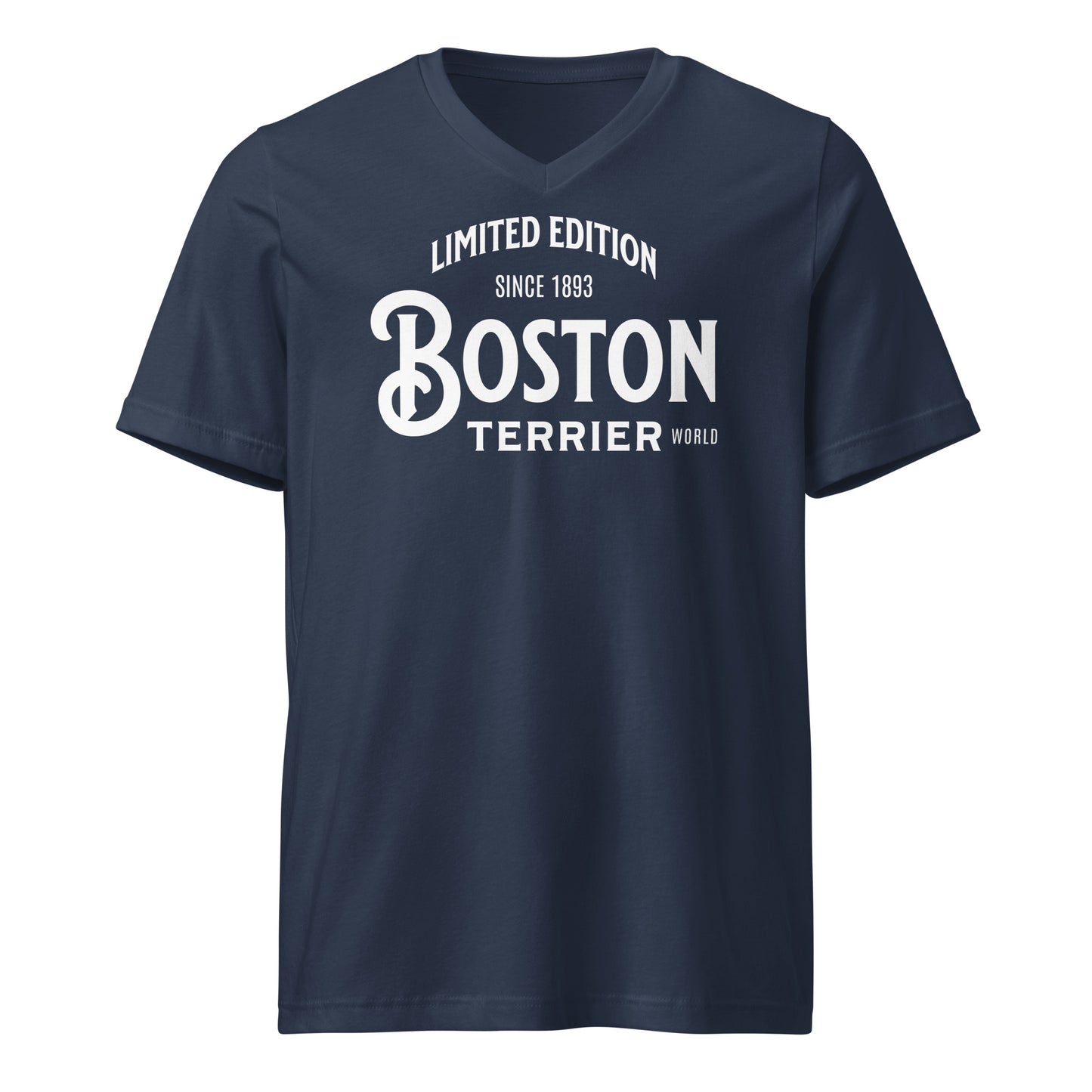 Limited Edition Boston Terrier World Unisex Short Sleeve V-Neck T-Shirt . Navy