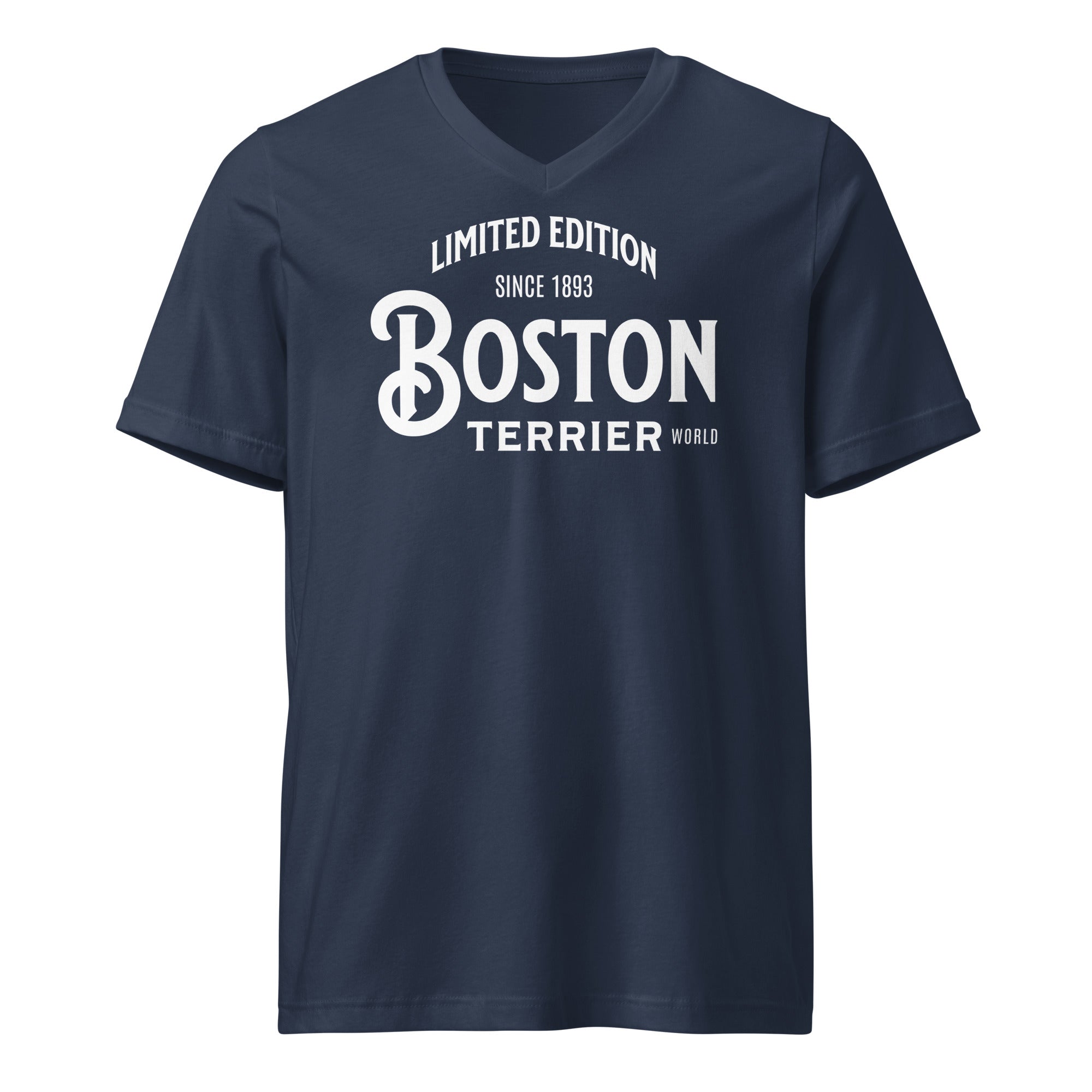 Limited Edition Boston Terrier World Unisex Short Sleeve V-Neck T-Shirt . Navy