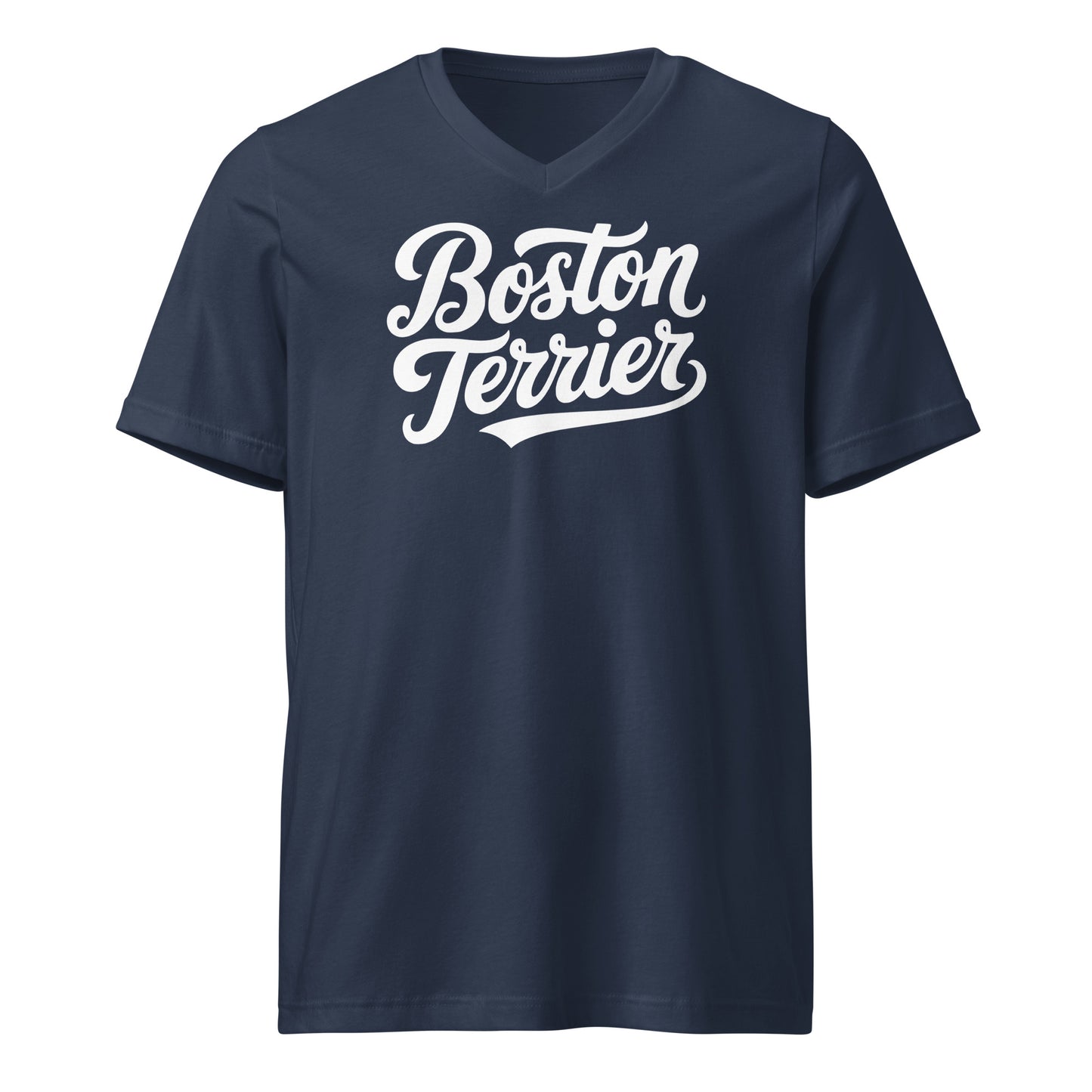 Boston Terrier Unisex Short Sleeve V-Neck T-Shirt . Navy