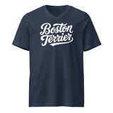 Boston Terrier Unisex Short Sleeve V-Neck T-Shirt . Navy