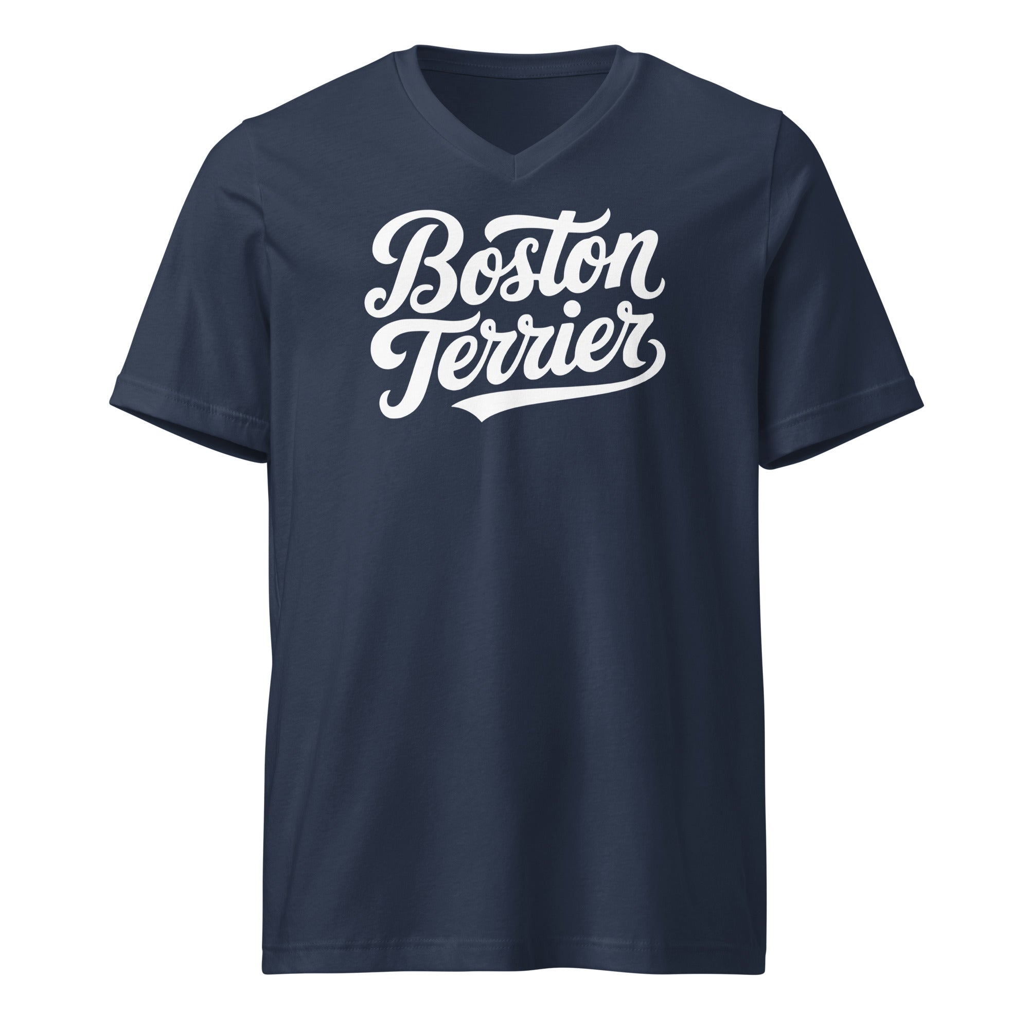 Boston Terrier Unisex Short Sleeve V-Neck T-Shirt . Navy