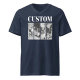 Custom Vintage Pet Photos Unisex Short Sleeve V-Neck T-Shirt . Navy