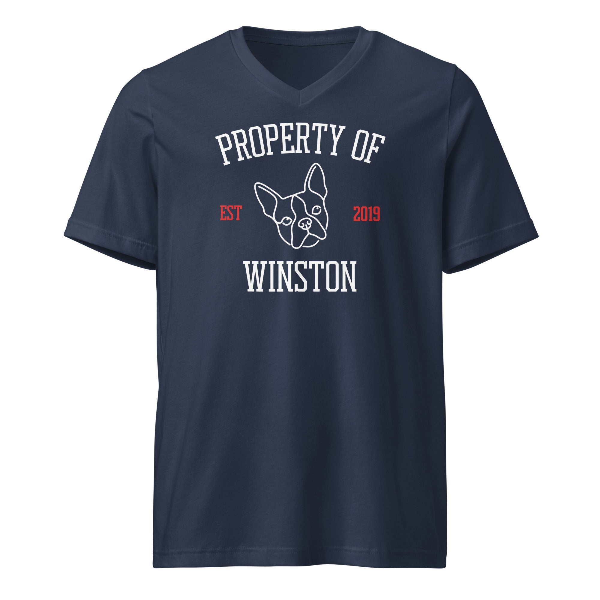 Property Of My Dog Custom Unisex Short Sleeve V-Neck T-Shirt . Navy