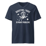 Houston, I Have So Many Problems - Funny Boston Terrier Astronaut Unisex Short Sleeve V-Neck T-Shirt . Navy