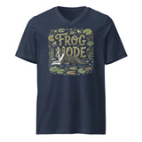 Frog Mode Boston Terrier Dog Unisex Short Sleeve V-Neck T-Shirt . Navy