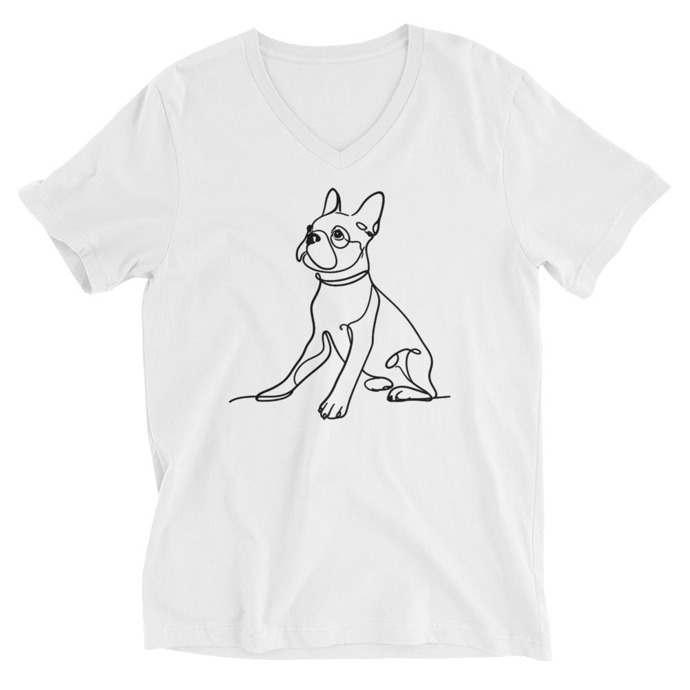 Line Drawn Boston Terrier Dog Unisex Short Sleeve V-Neck T-Shirt