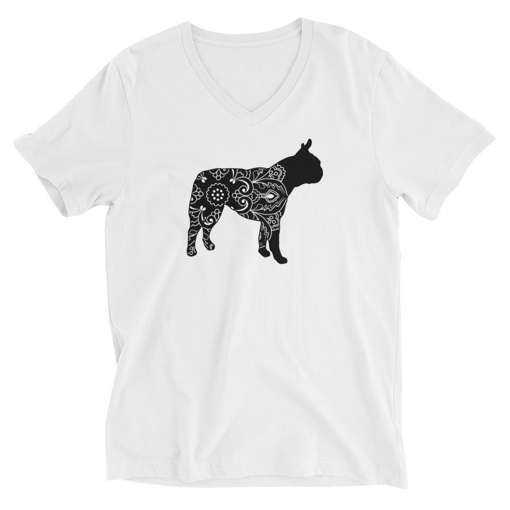 Boston Terrier Mandela Unisex Short Sleeve V-Neck T-Shirt