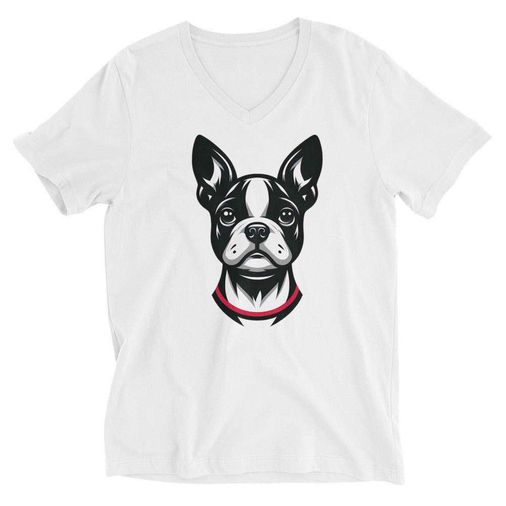 Minimalist Boston Terrier Face Unisex Short Sleeve V-Neck T-Shirt
