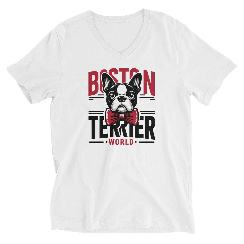 Boston Terrier World Unisex Short Sleeve V-Neck T-Shirt