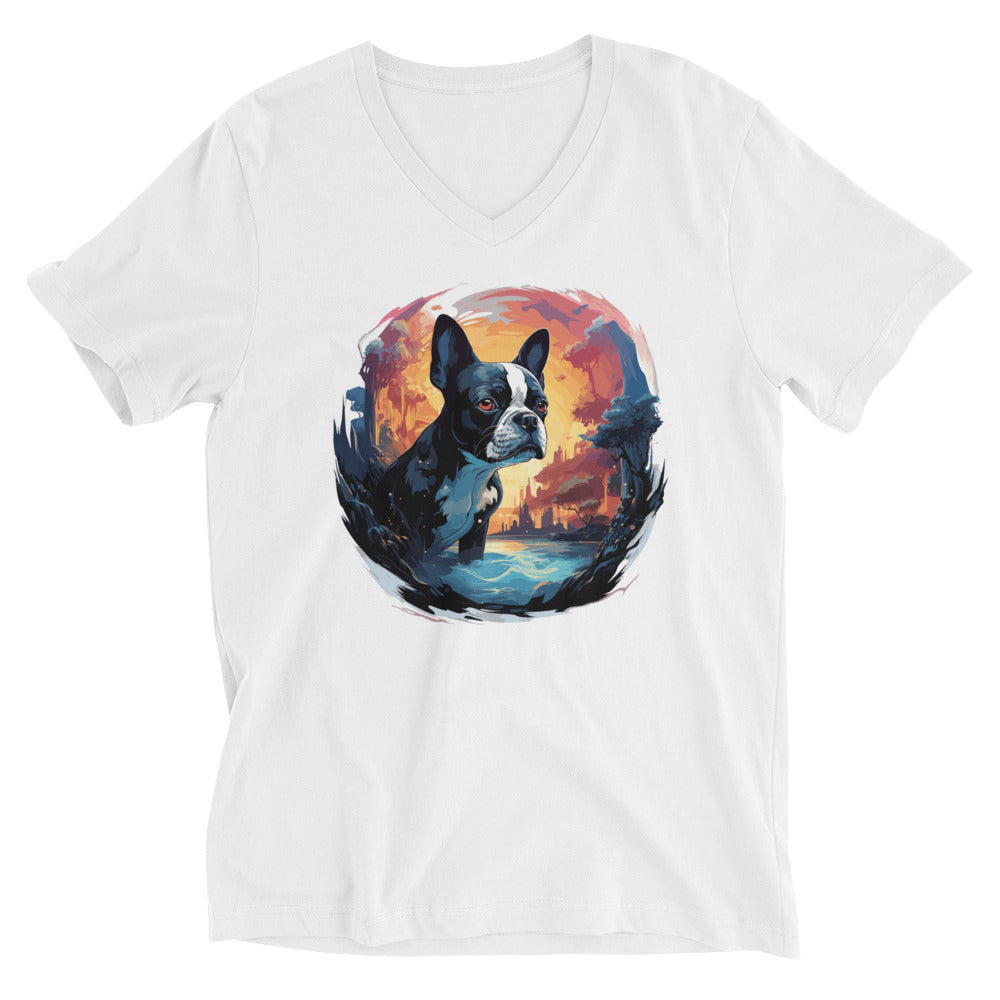 Artistic Representation Of A Boston Terrier Unisex Short Sleeve V-Neck T-Shirt