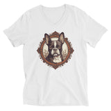 Vintage-Inspired Red Brown Boston Terrier Unisex Short Sleeve V-Neck T-Shirt . White