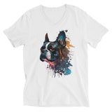 Boston Terrier Art Unisex Short Sleeve V-Neck T-Shirt