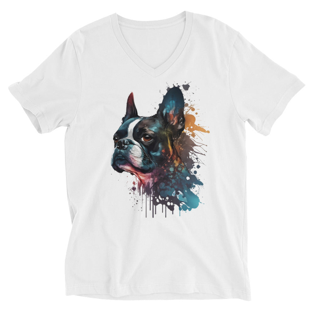Boston Terrier Art Unisex Short Sleeve V-Neck T-Shirt