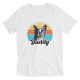 Custom Dog Sunset Vintage Retro Style Unisex Short Sleeve V-Neck T-Shirt . White