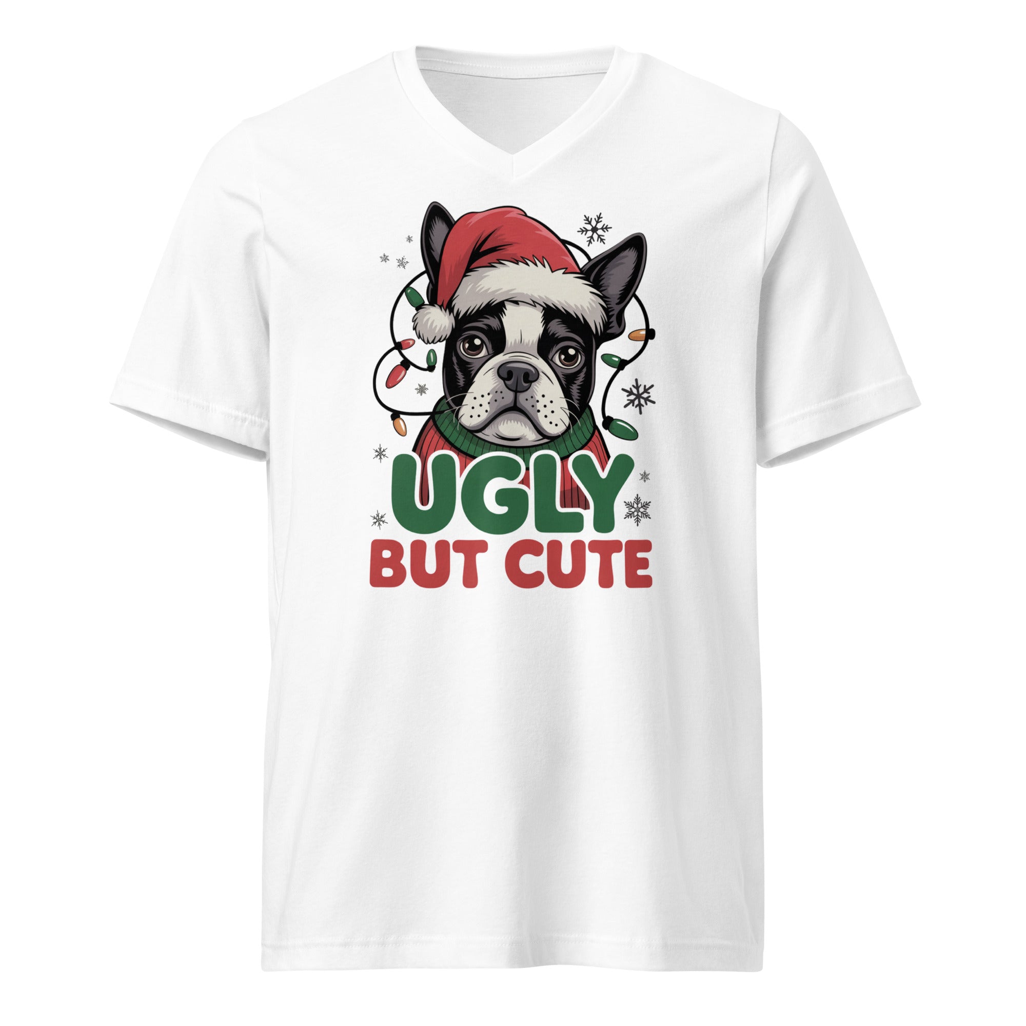 Ugly But Cute Unisex Short Sleeve V-Neck T-Shirt . White