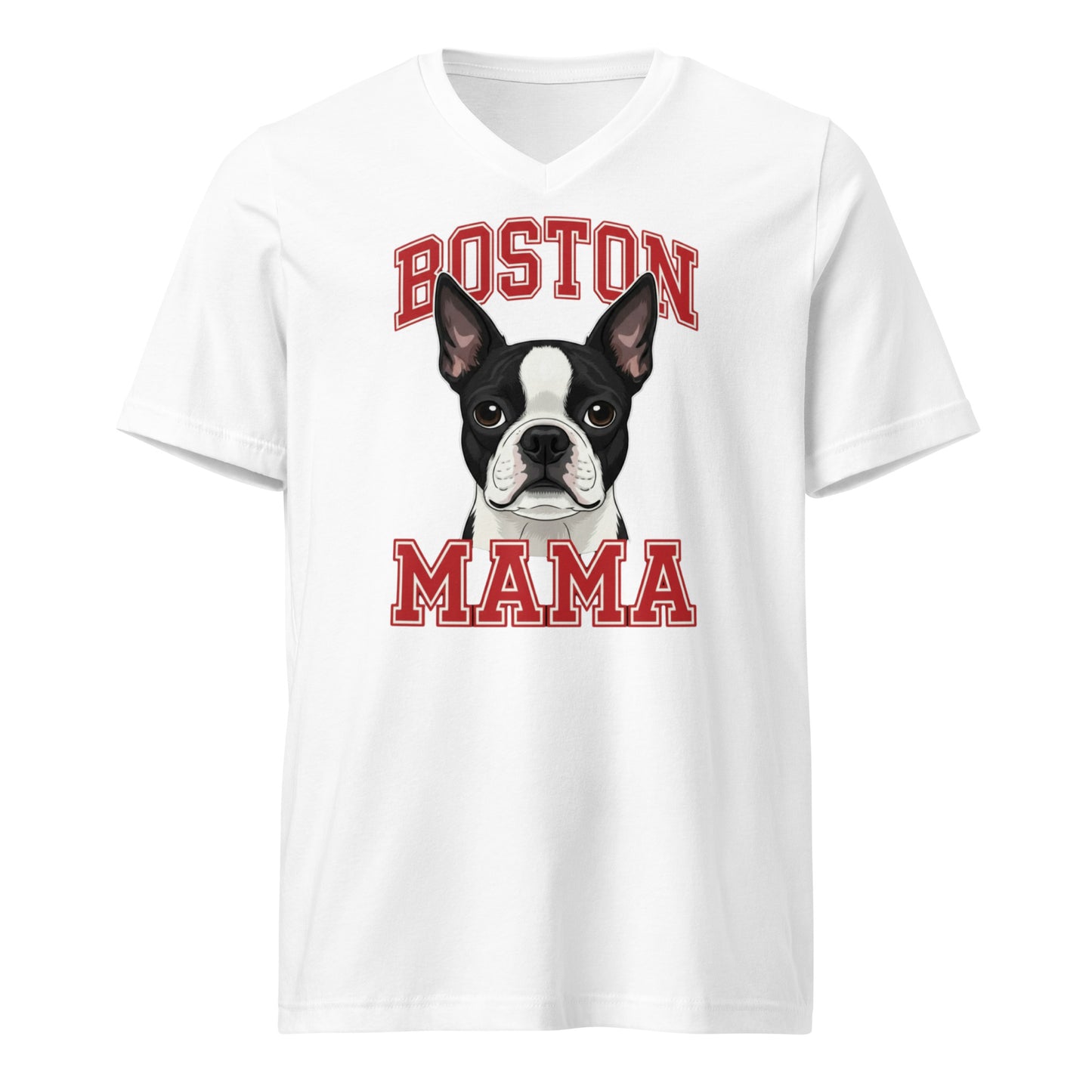 Boston Mama Unisex Short Sleeve V-Neck T-Shirt . White