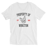 Property Of My Dog Custom Unisex Short Sleeve V-Neck T-Shirt . White