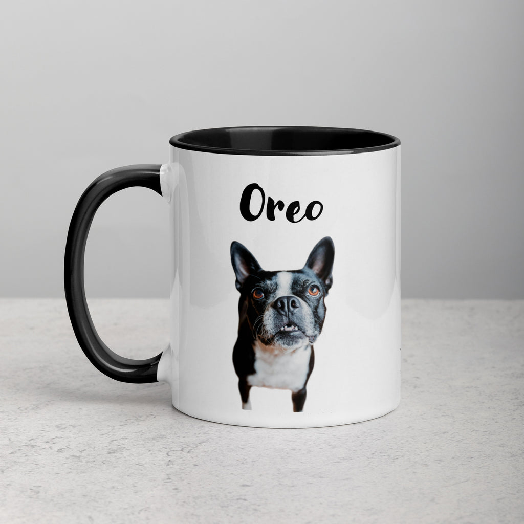 Custom Dog Mug Using Boston Terrier Photo(s) + Name(s) - Mug with Color Inside