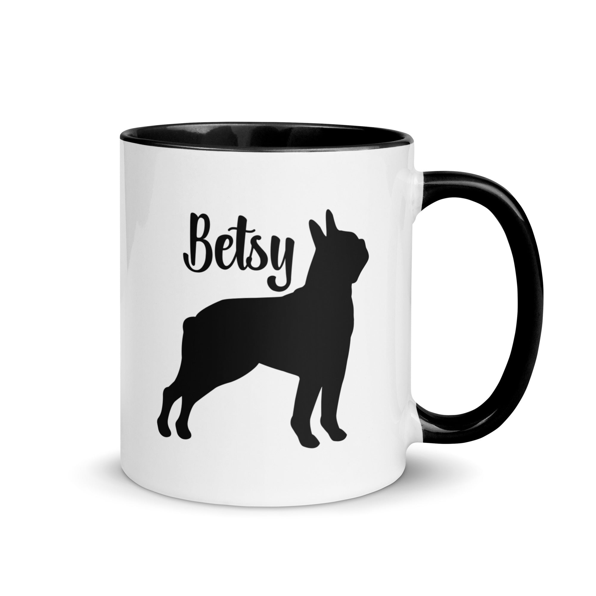 Custom Name with Boston Terrier Silhouette Mug with Color Inside