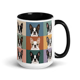 Pop Art Style Colored Boston Terriers Modern Tiles Pattern Mug . Black 15 oz