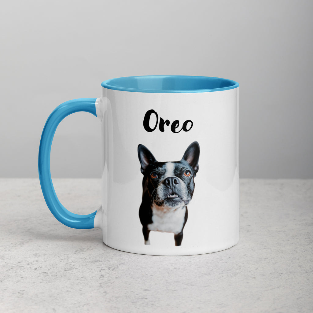 Custom Dog Mug Using Boston Terrier Photo(s) + Name(s) - Mug with Color Inside