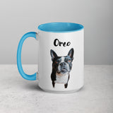Custom Dog Mug Using Boston Terrier Photo(s) + Name(s) - Mug with Color Inside