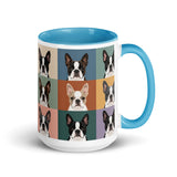 Pop Art Style Colored Boston Terriers Modern Tiles Pattern Mug . Blue 15 oz