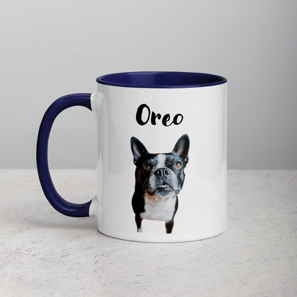 Custom Dog Mug Using Boston Terrier Photo(s) + Name(s) - Mug with Color Inside