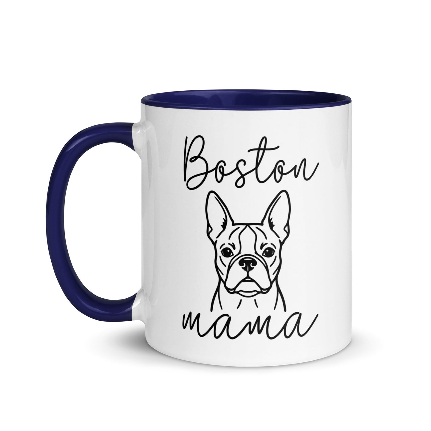 Boston Mama Mode Mug with Color Inside . Dark Blue 11 oz