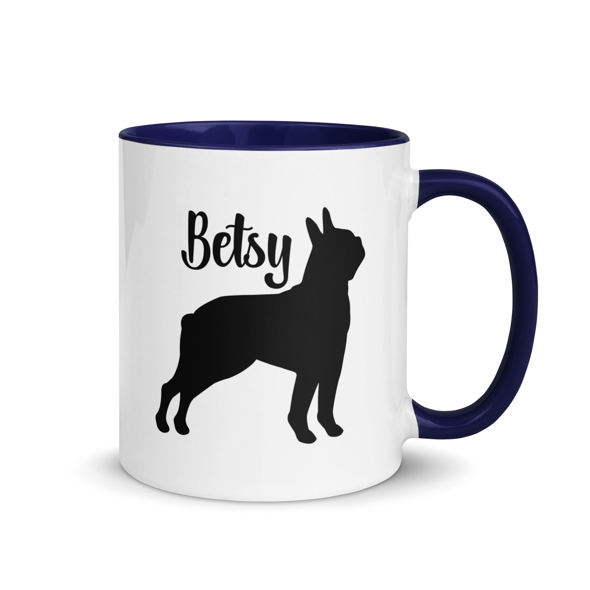 Custom Name with Boston Terrier Silhouette Mug with Color Inside