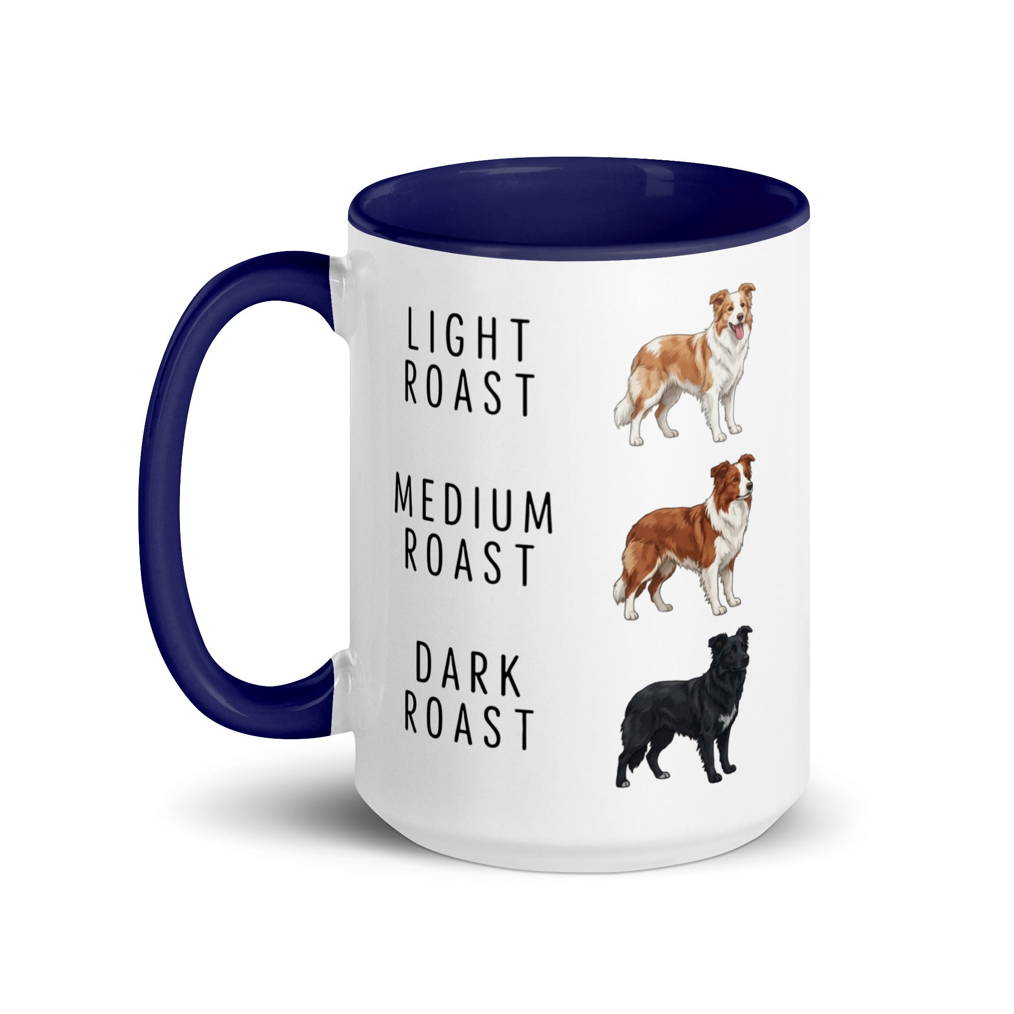 Border Collie Coffee Roast Mug . Dark Blue 15 oz