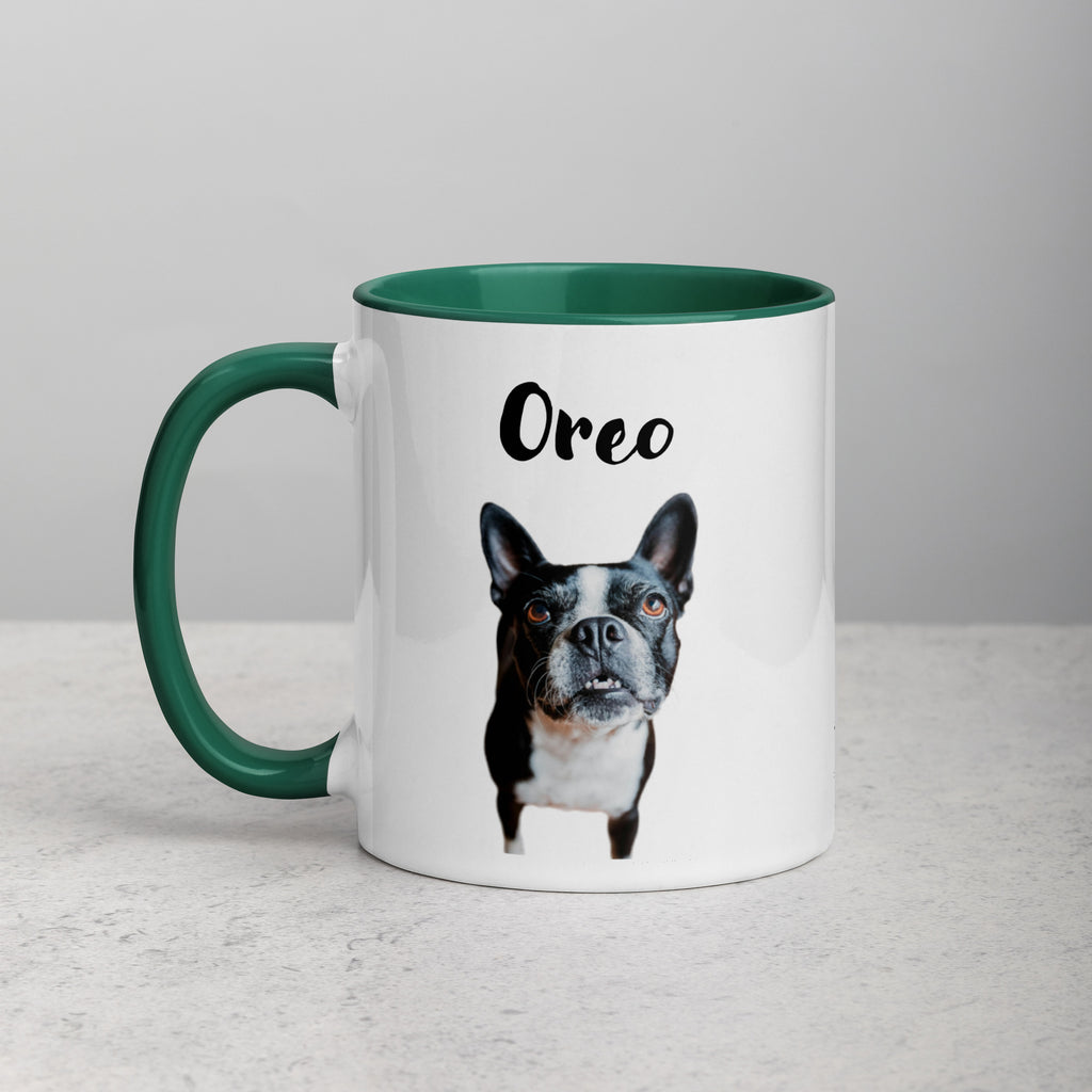 Custom Dog Mug Using Boston Terrier Photo(s) + Name(s) - Mug with Color Inside