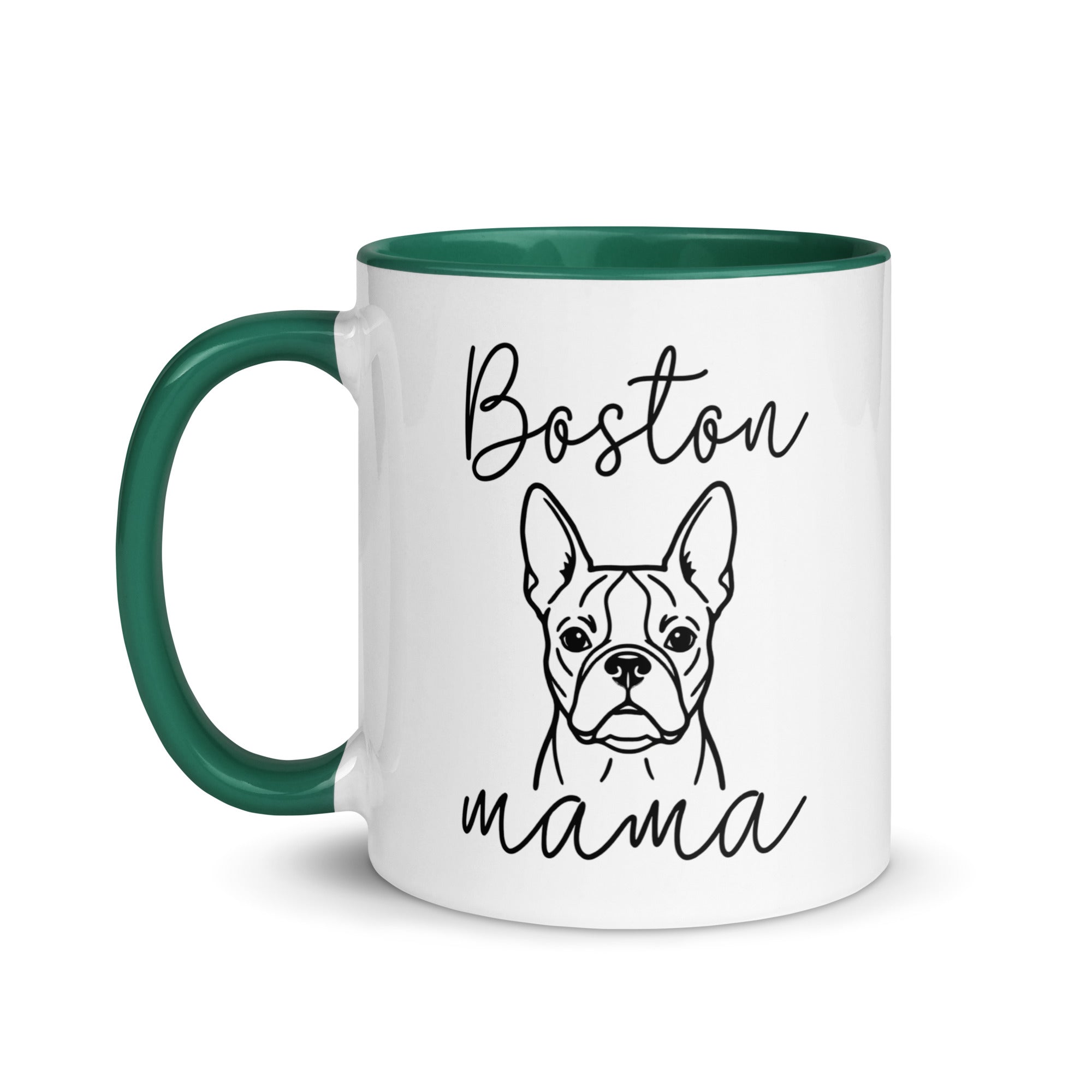 Boston Mama Mode Mug with Color Inside . Dark green