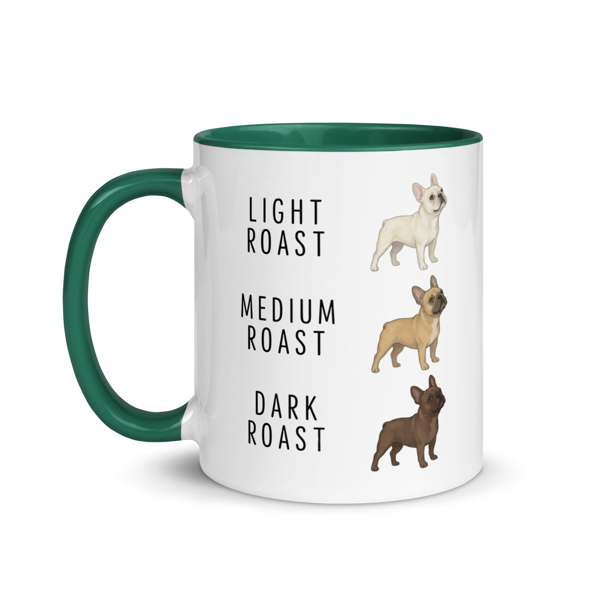 French Bulldog Coffee Roast Mug . Dark green 11 oz