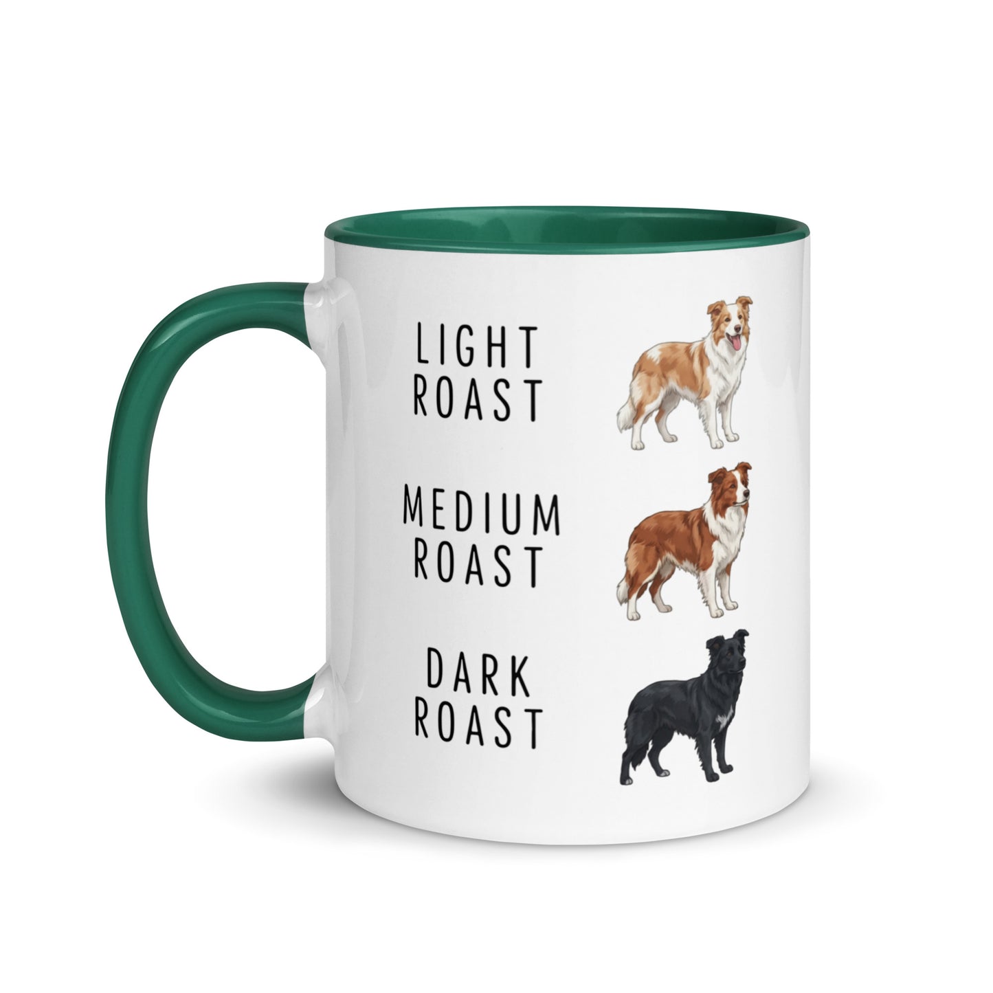 Border Collie Coffee Roast Mug . Dark green 11 oz