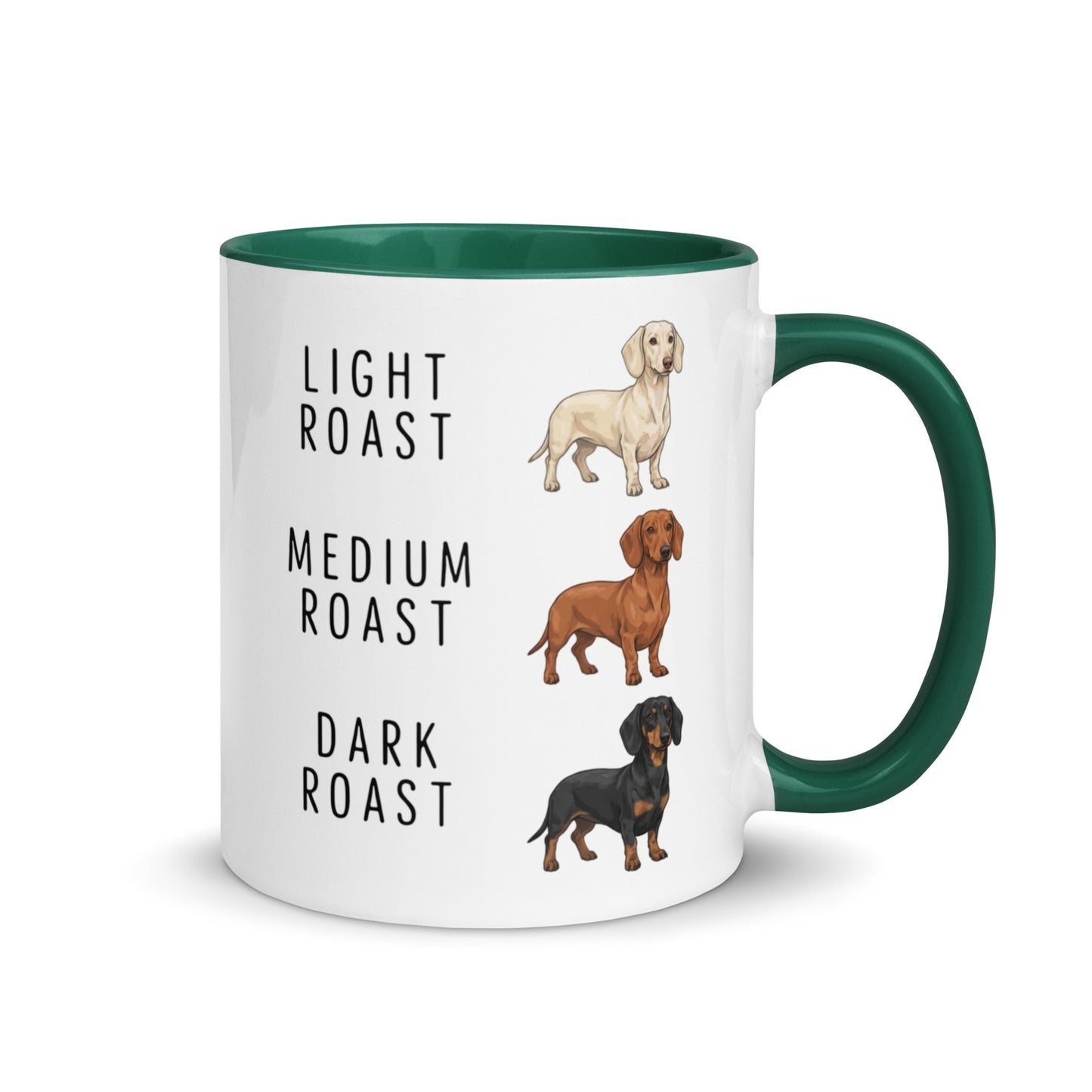 Dachshund Coffee Roast Mug . Dark green 11 oz