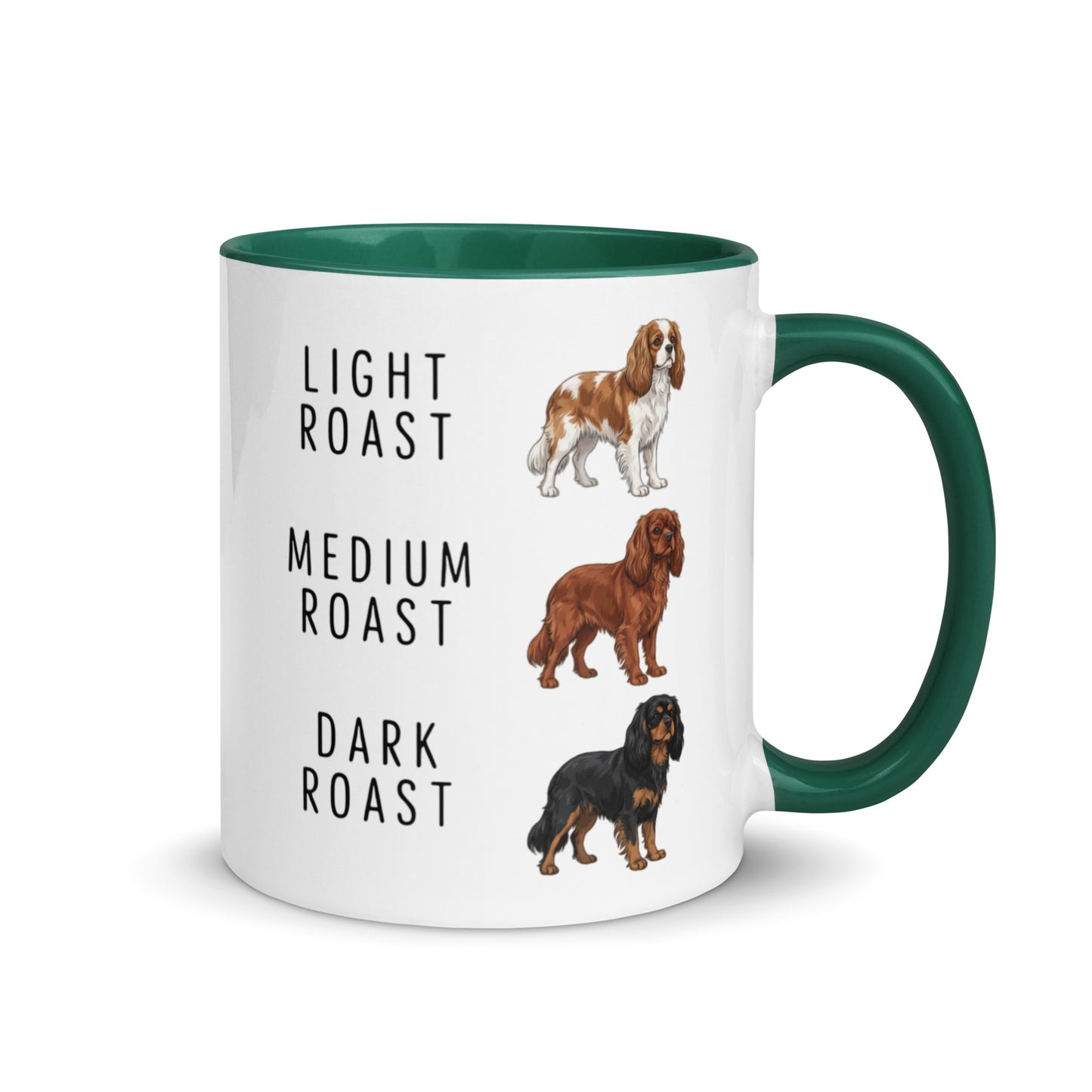 Cavalier King Charles Spaniel Coffee Roast Mug . Dark green 11 oz