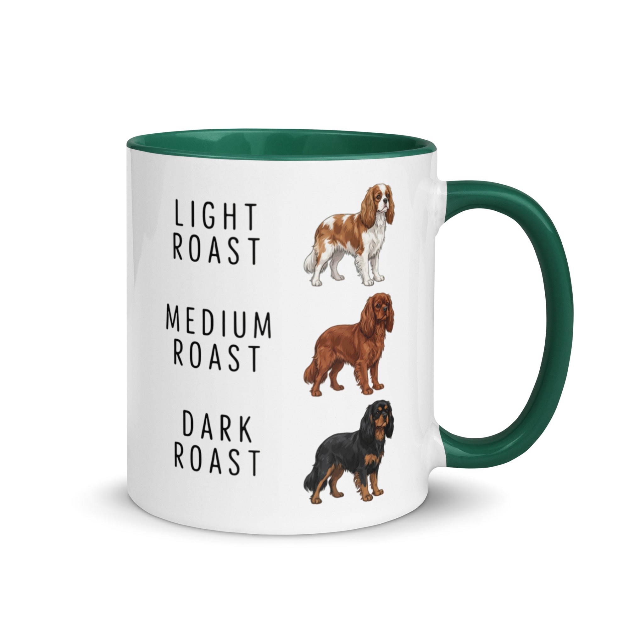 Cavalier King Charles Spaniel Coffee Roast Mug . Dark green 11 oz