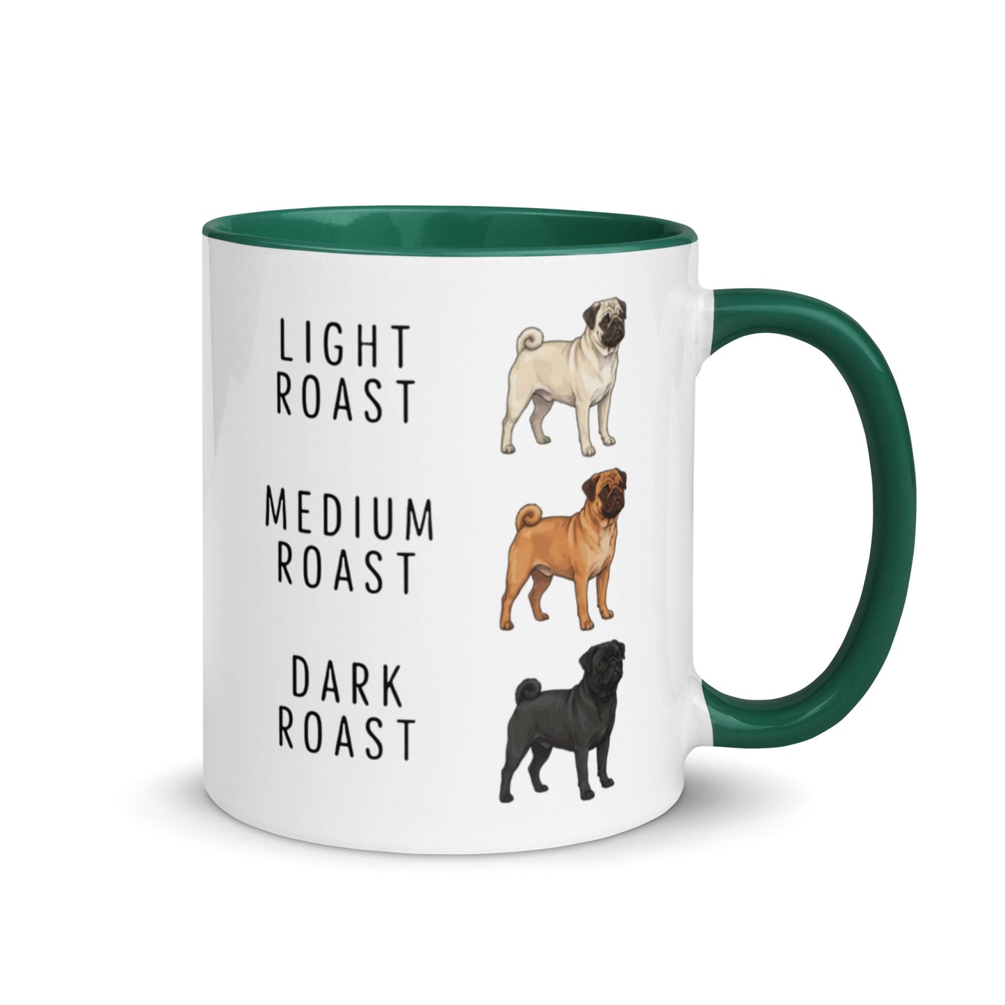 Pug Coffee Roast Mug . Dark green 11 oz