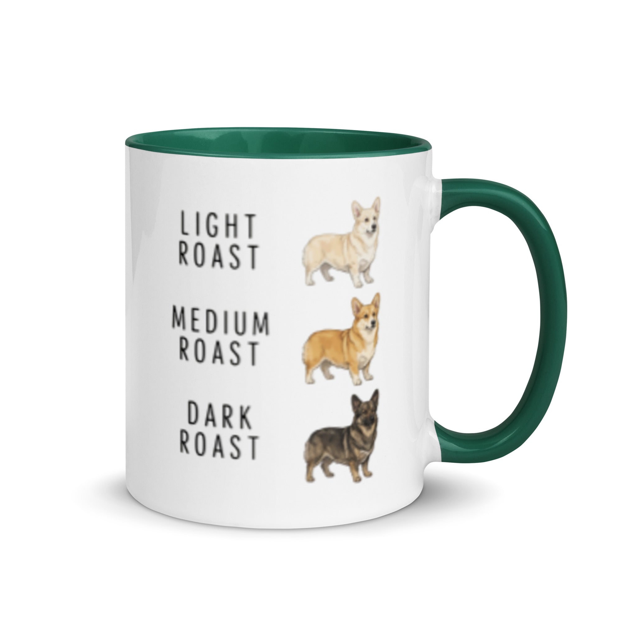 Corgi Coffee Roast Mug . Dark green 11 oz