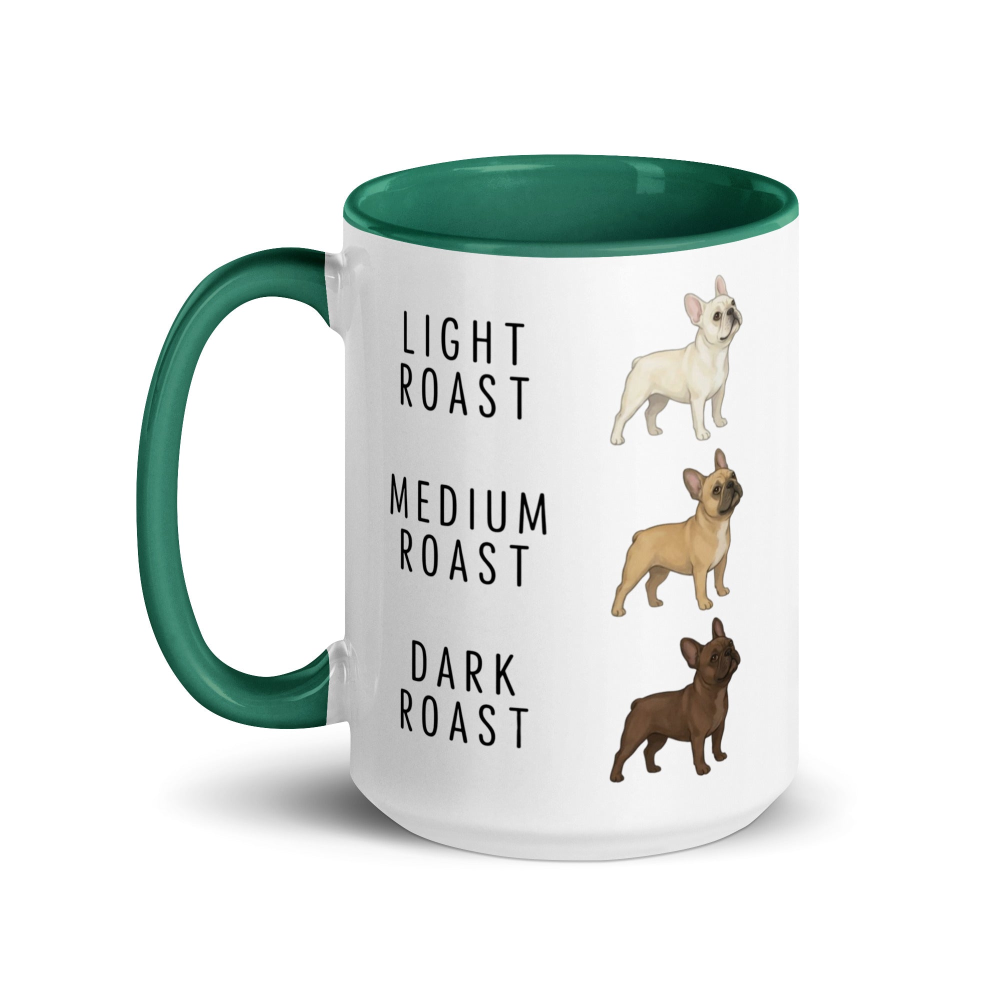 French Bulldog Coffee Roast Mug . Dark green 15 oz