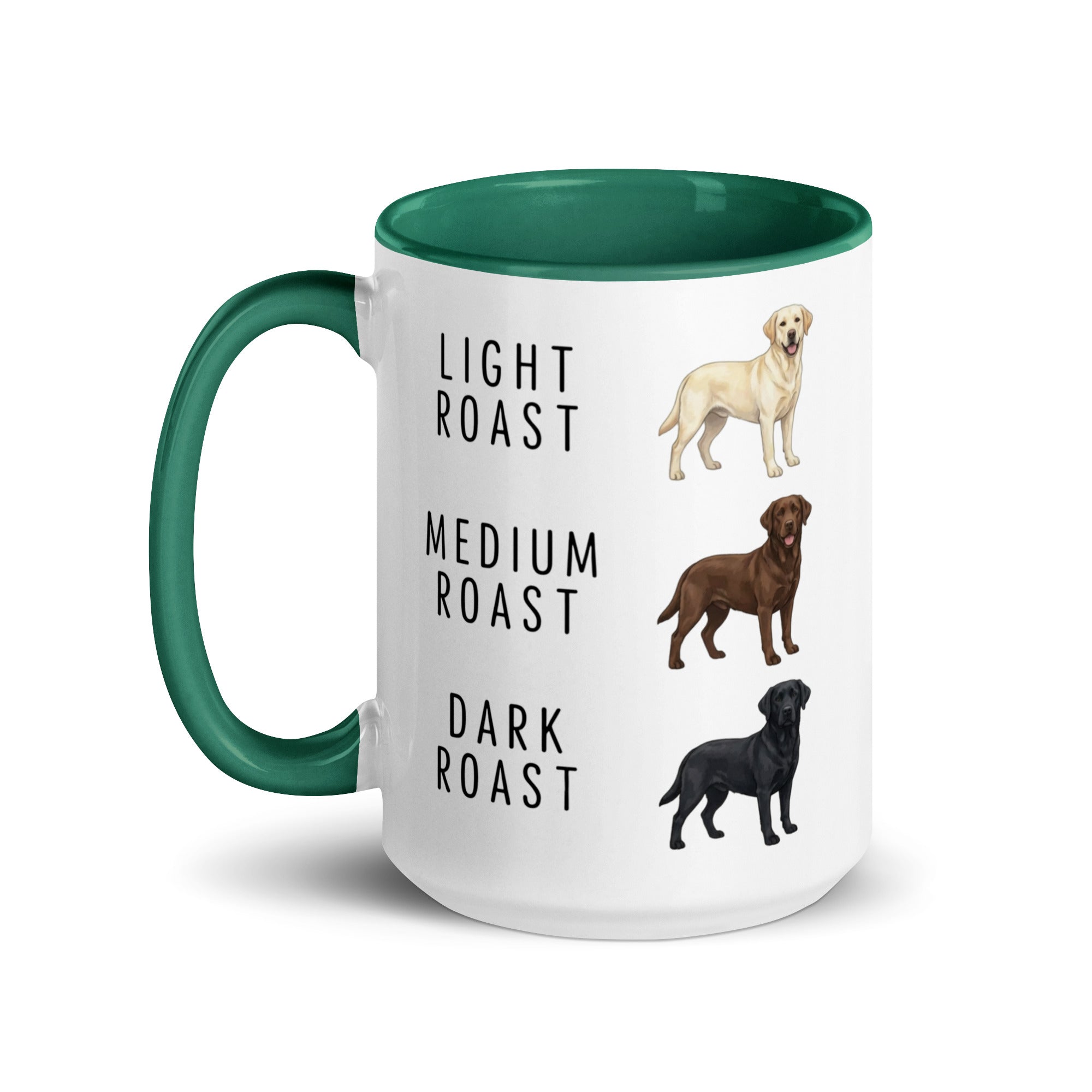 Labrador Retrievers Coffee Roast Mug . Dark green 15 oz
