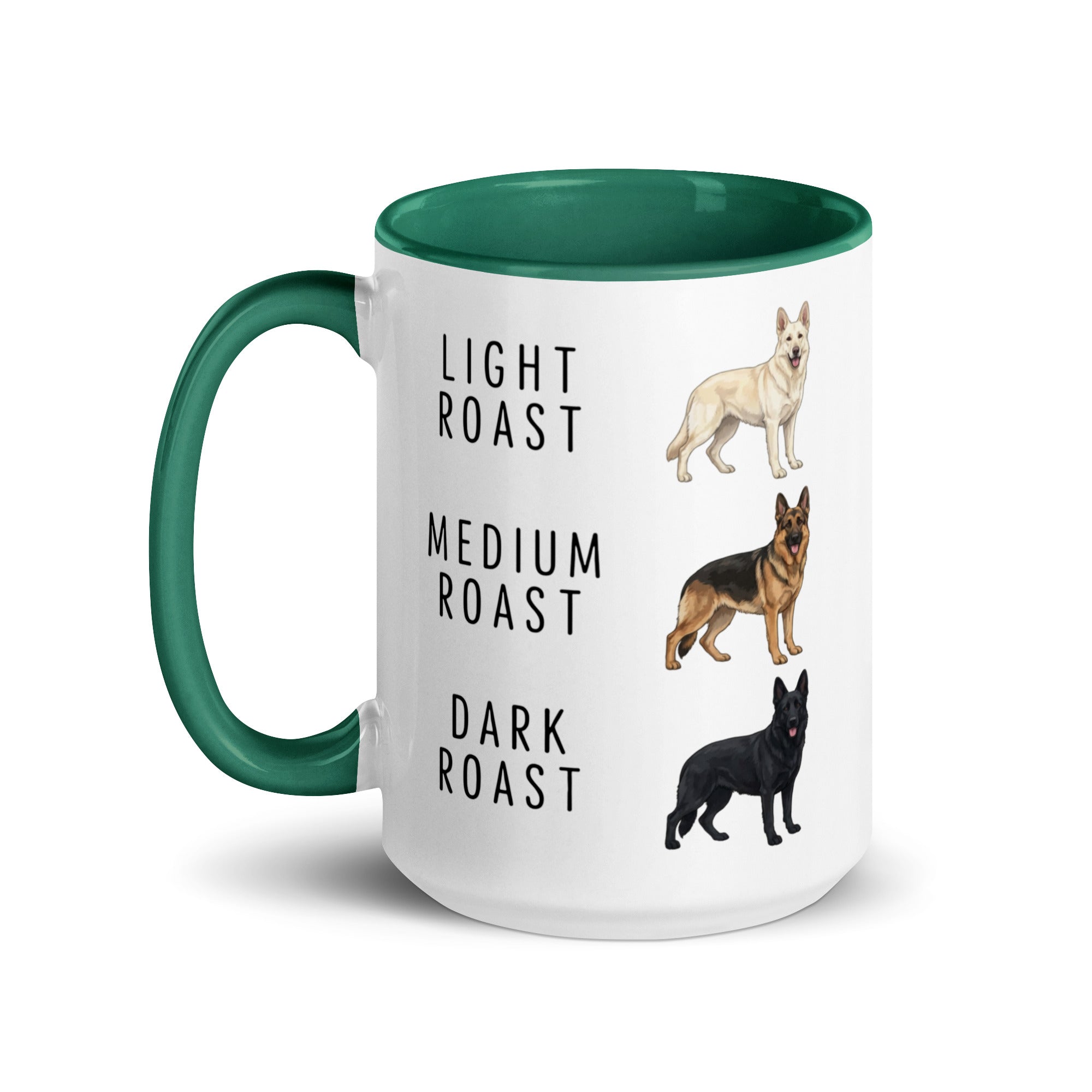 German Shepherd Coffee Roast Mug . Dark green 15 oz