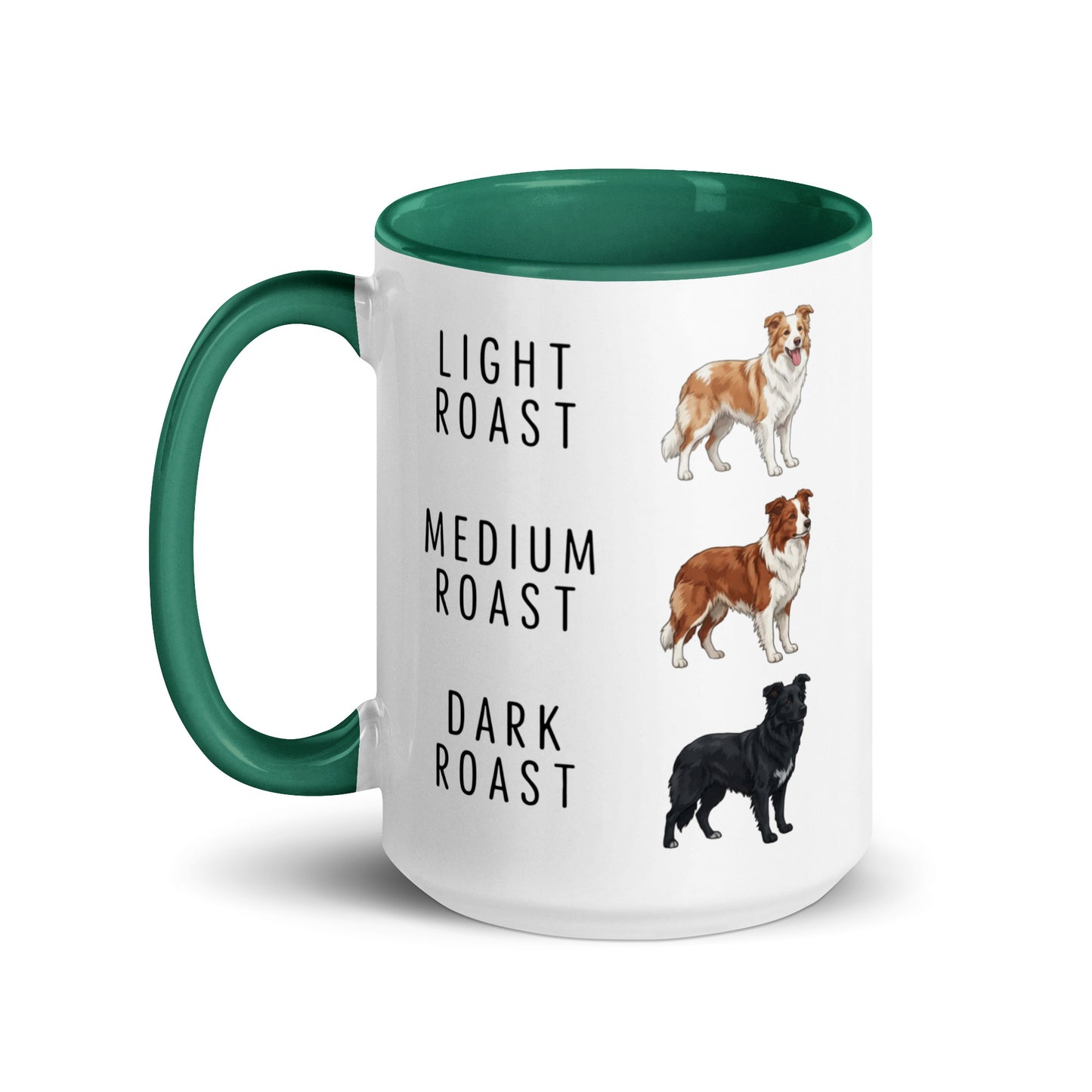 Border Collie Coffee Roast Mug . Dark green 15 oz