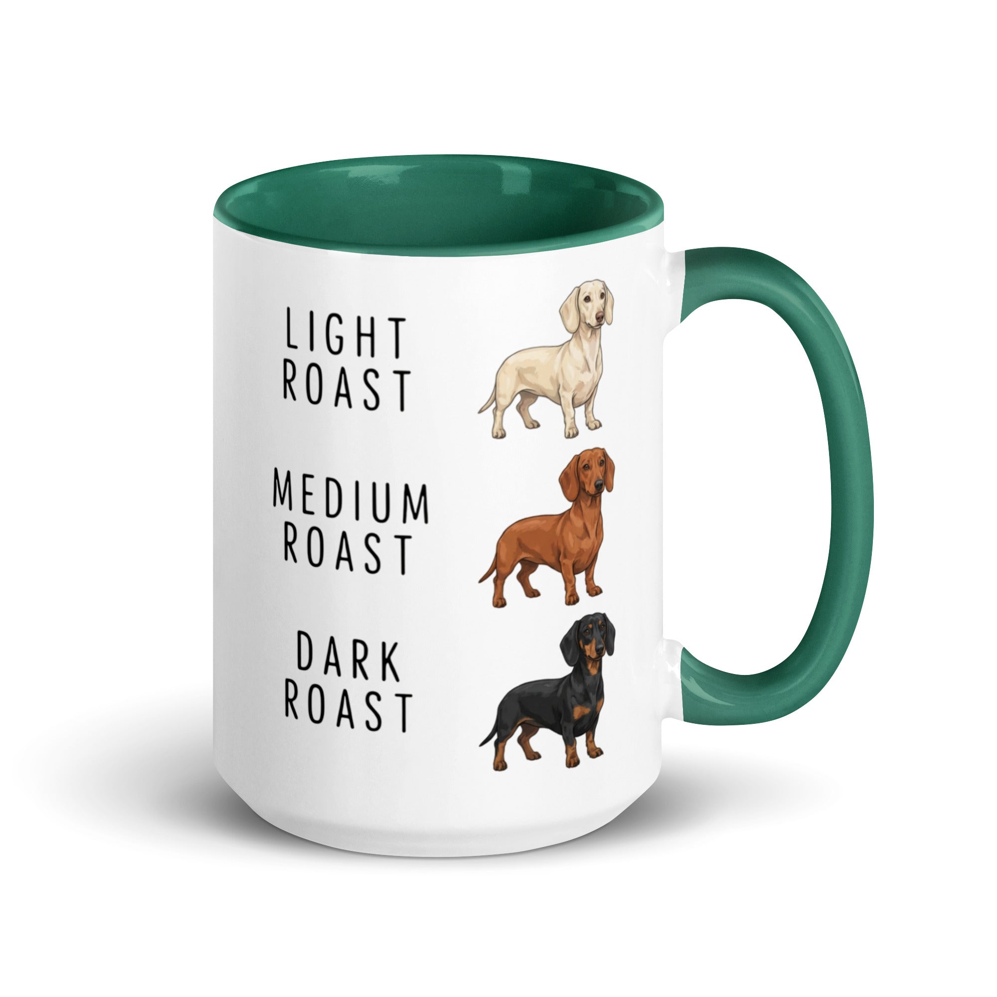 Dachshund Coffee Roast Mug . Dark green 15 oz