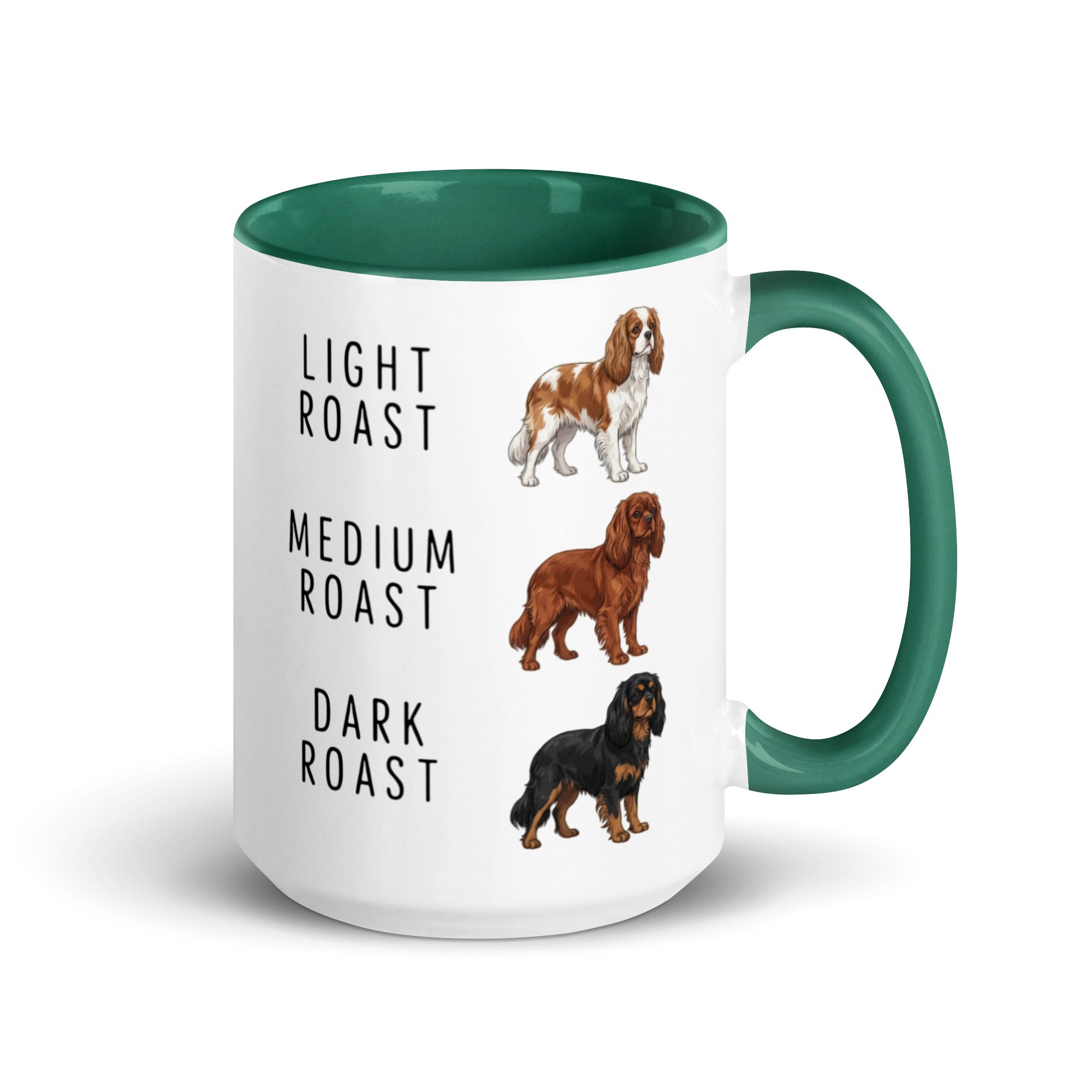 Cavalier King Charles Spaniel Coffee Roast Mug . Dark green 15 oz